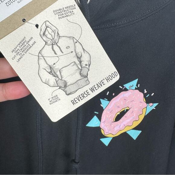 NWT Champion Men's Size M Reverse Weave Black Fresh Donuts Pullover Hoodie - Picture 10 of 12